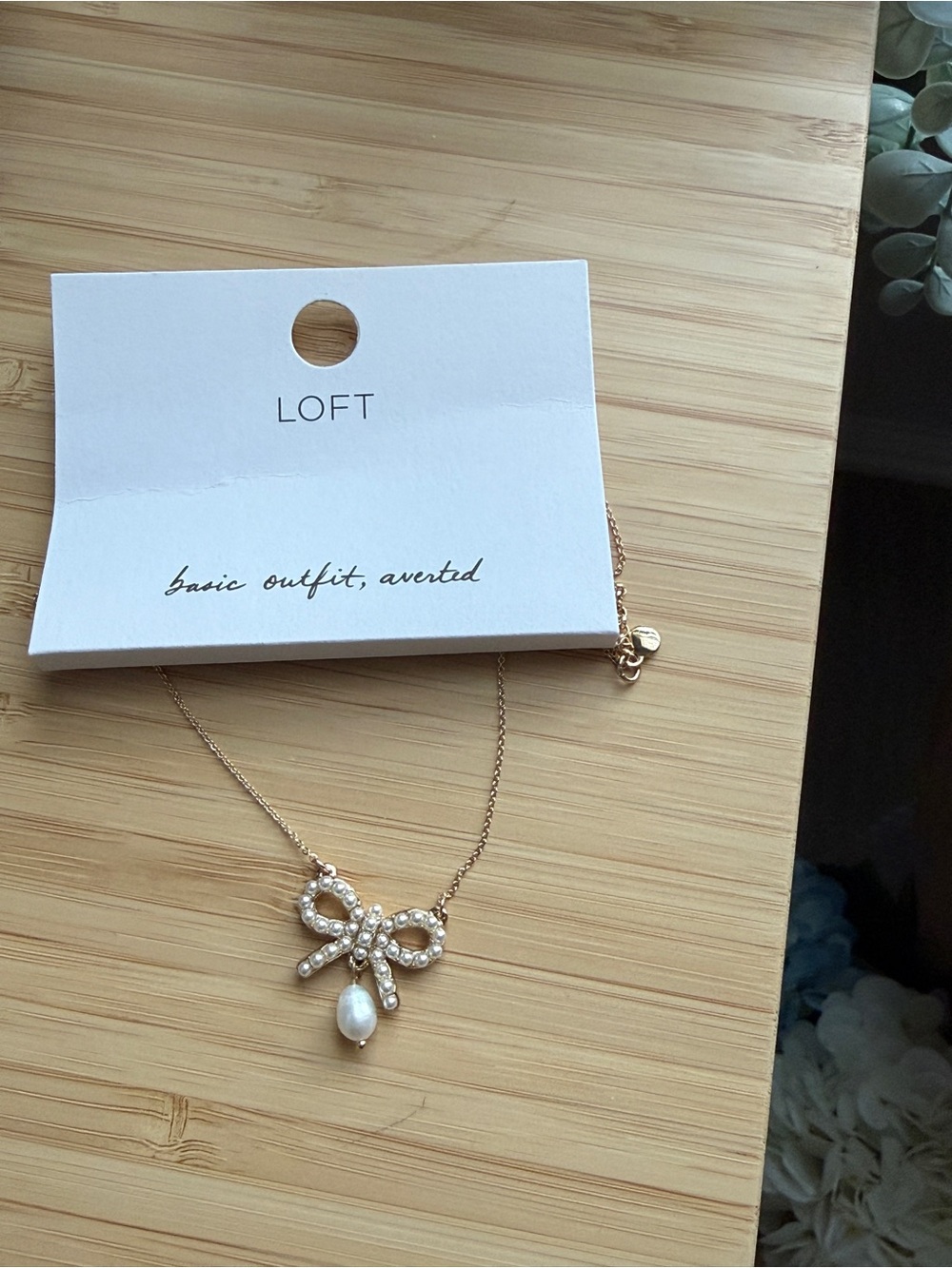 LOFT Rose Gold Bow Necklace with Pearl
